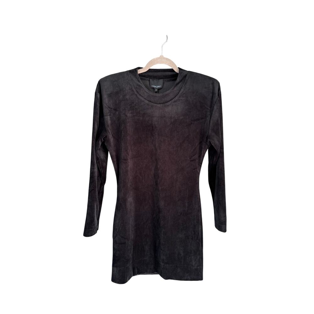 Cynthia Rowley Velour Shoulder Pad Dress Black Pullover S